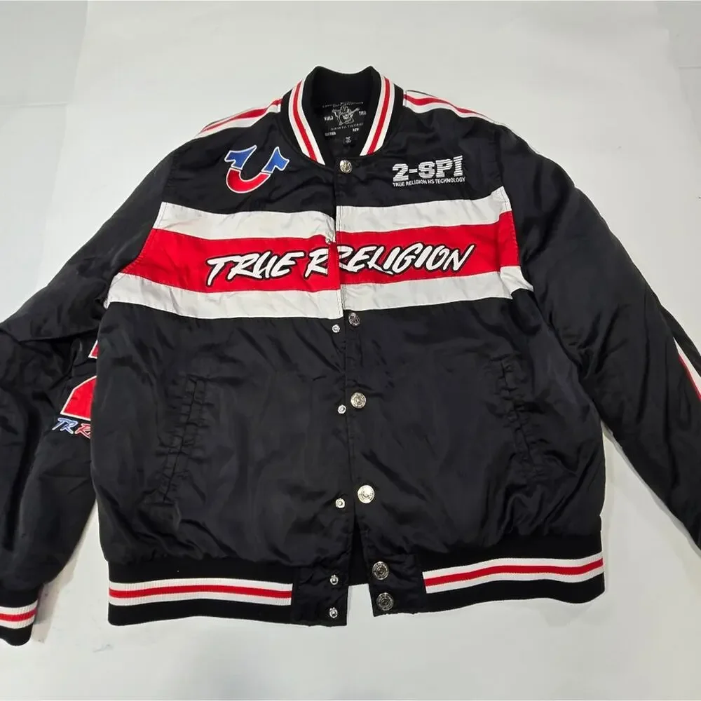 True Religion Racing Bomber Jacket in Jet Black